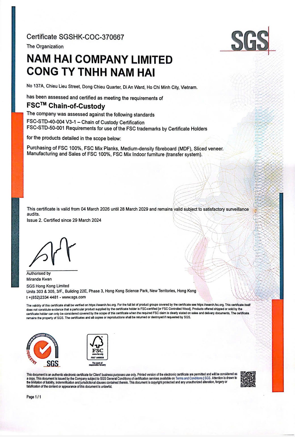 FSC® Chain of Custody Certified