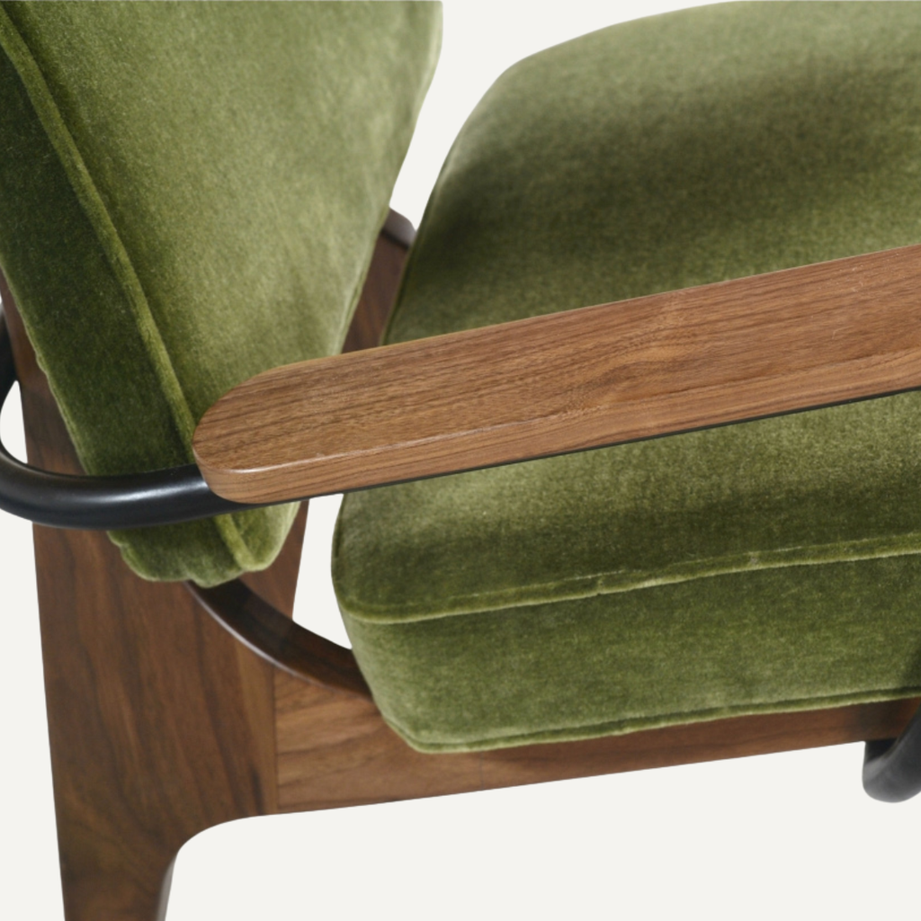 Velvet Lounge Chair with Walnut Frame