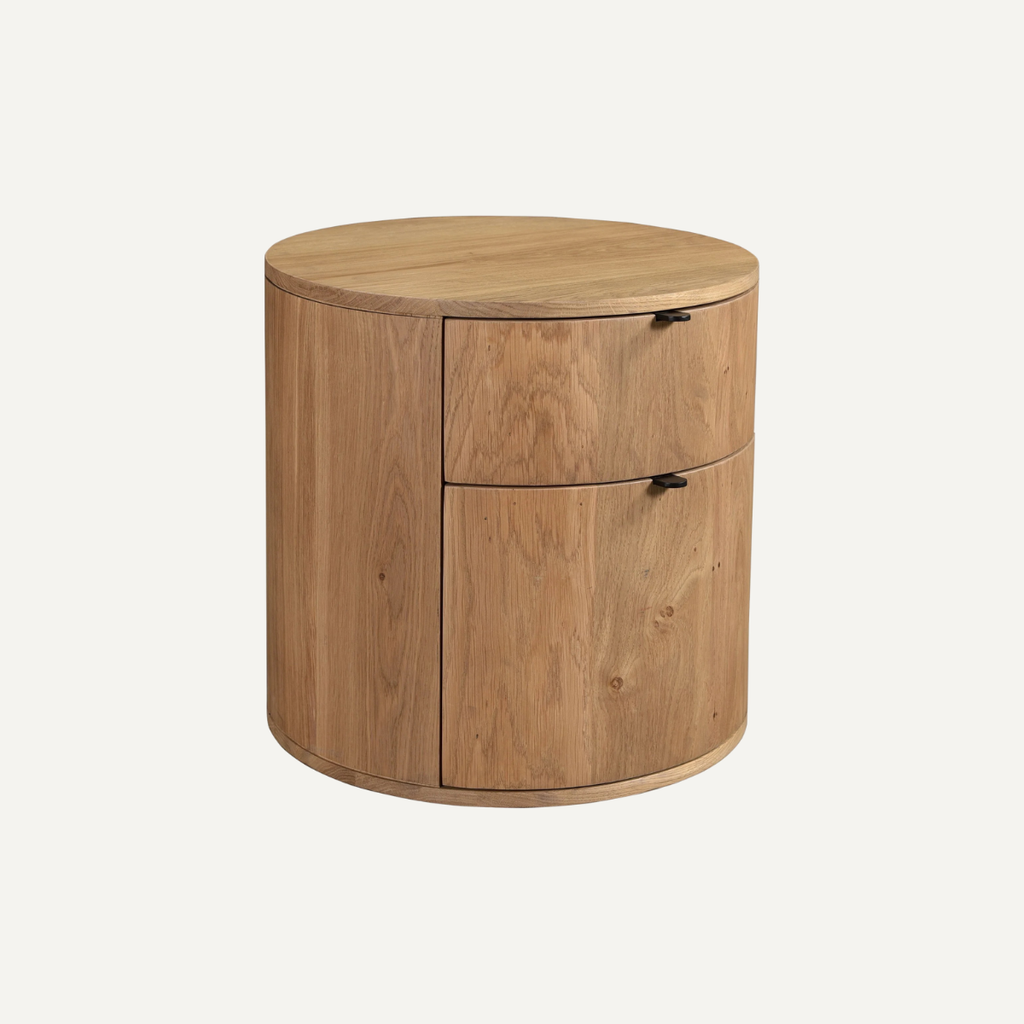 Round Solid Wood Nightstand