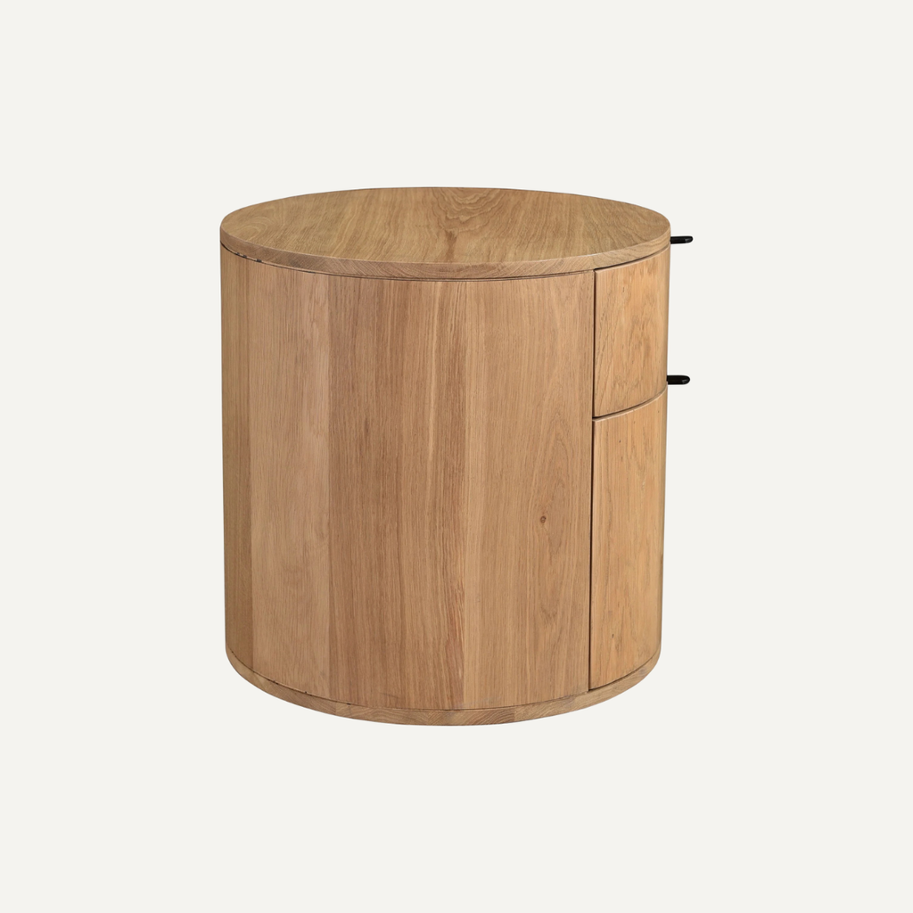 Round Solid Wood Nightstand