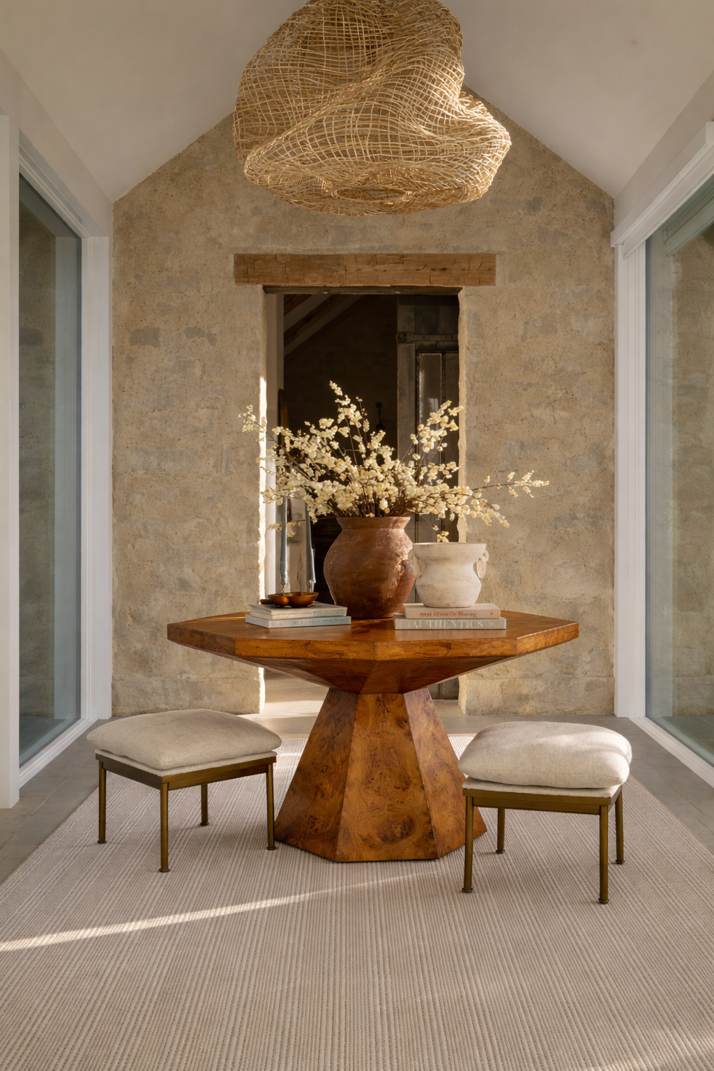 Geometric Inlay Burl Dining Table
