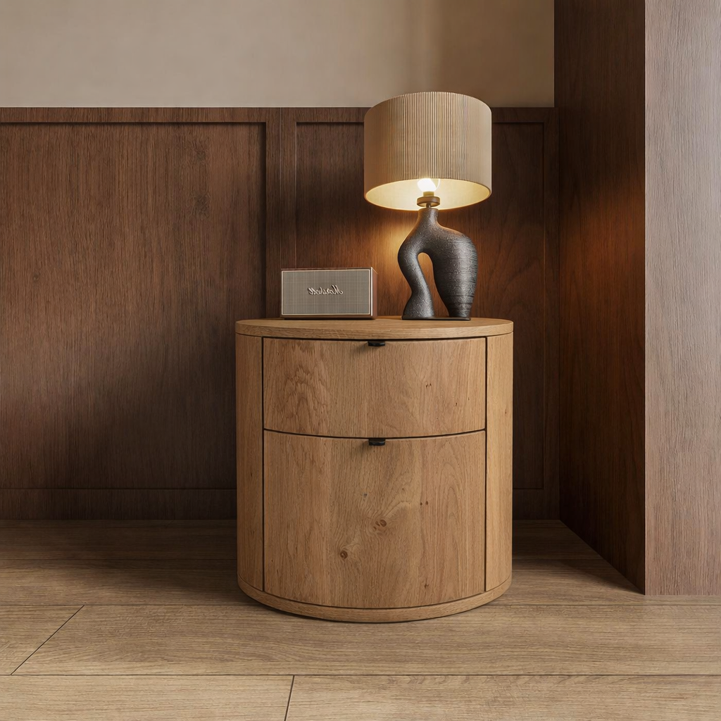 Round Solid Wood Nightstand